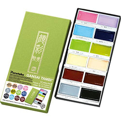 Kuretake GANSAI TAMBI Watercolors 12 New Colors Set, Handcrafted, Professional-Quality Pigment Inks for Artists and Crafters, AP-Certified, Blendable, Show up on Dark Papers, Made in Japan