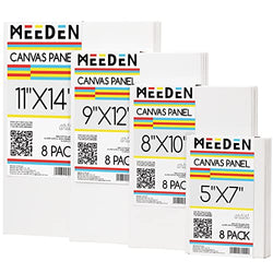 MEEDEN Premium Canvas Boards for Painting, Multipack of 32, 5" x 7",8" x 10",9" x 12",11" x 14", 8 of Each, 100% Cotton 12.3 oz Gesso-Primed Blank White Canvas Panels for Acrylic Pouring Oil Painting