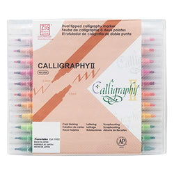 Kuretake Zig Calligraphy 2 Dual Tip Markers 24 Colors Set, 2mm, 3.5mm, Square Tips, AP-Certified, No Mess, Photo-Safe, Acid Free, Lightfast, Odourless, Xylene Freeing, for Beginners, Made in Japan