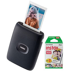 Fujifilm Instax Mini Link Instant Smartphone Printer (Dark Denim) with Fujifilm Instax Mini Film (10 Exposures, White, 2-Pack) Bundle (3 Items)