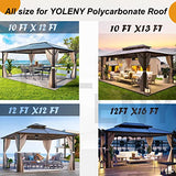 YOLENY 10'x13' Outdoor Polycarbonate Double Roof Hardtop Gazebo Canopy Curtains Aluminum Frame with Netting for Garden, Patio