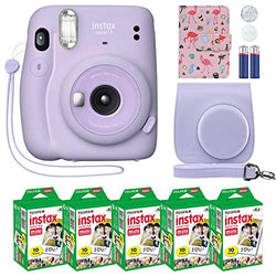 Fujifilm Instax Mini 11 Instant Camera Lilac Purple + Custom Case + Fuji Instax Film Value Pack (50 Sheets) Flamingo Designer Photo Album for Fuji instax Mini 11 Photos
