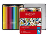 Caran d'Ache School Line 18 Water-soluble Color Pencils in Tin Case