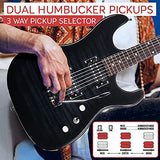 Pyle Electric Guitar and Amp Kit - Full Size Instrument w/ Humbucker Pickups Bundle Beginner Starter Package Includes Amplifier, Case, Strap, Tuner, Pick, Strings, Cable, Tremolo - PEGKT99BK (Black)