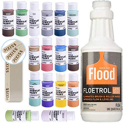 1 Quart Flood Floetrol Additive, 16 2-Ounce Acrylic Paints, 20x 6-inch Pixiss Wood Mixing Sticks
