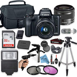 Canon EOS M50 Mirrorless Digital Camera (Black) with 15-45mm STM Lens + Deluxe Accessory Bundle + Inspire Digital Cloth