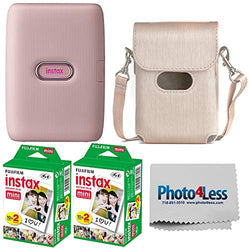 Fujifilm Instax Mini Link Smartphone Printer - (Dusty Pink) + 2X Fujifilm Instax Mini Twin Pack Instant Film (40 Sheets) + Protective Case for Fuji Link Printer