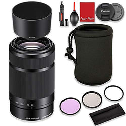 Sony E 55-210mm f/4.5-6.3 OSS Lens (Black) Kit with Sony Lens Hood + 3 Piece Filter Kit + Lens Pouch + Lens Pen & Blower (White Box)