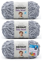 Bernat Baby Velvet Yarn - 3.5 Oz, Pale Gray - 3 Pack Bundle with Bella's Crafts Stitch Markers