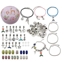 DIY Charm Bracelet Making Kit, 65pcs Jewelry Making Supplies Bead Kits for Bracelets Necklace Party Favor Craft Birthday Gift Set for Teens Girls (Elk)