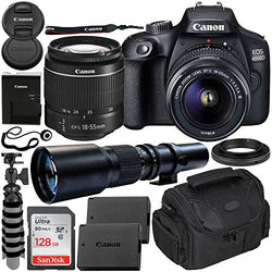 Canon EOS 4000D DSLR Camera with EF-S 18-55mm f/3.5-5.6 III Lens & 500mm Preset Lens Beginner’s Bundle - Includes: SanDisk Ultra 128GB SDXC Memory Card, Extended Life LPE10 Replacement Battery & More