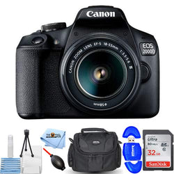 Canon EOS 2000D / Rebel T7 with EF-S 18-55mm III Lens - Essential Bundle with Ultra 32GB SD, Memory Card Reader, Gadget Bag, Blower, Microfiber Cloth and Cleaning Kit