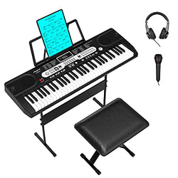 61-Key Electric Keyboard Piano, Amyove Portable Piano Keyboards for Beginners with LCD Display, Headphones, Microphone, Power Supply, Sheet Music Stand, Bench & Stand