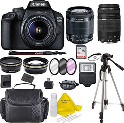 Canon EOS 4000D Digital SLR Camera w/ 18-55 Lens Kit + Canon 75-300 Lens Black w/Accessory Bundle, Package Includes: SanDisk 32GB Card + DSLR Bag + 50’’ Tripod+TOPKNOTCH Cloth(International Model)