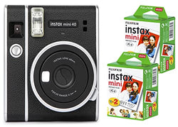 Fujifilm Instax Mini 40 Instant Camera with Fujifilm Instant Mini Film Bundle with Deals Number One Microfiber Cleaning Cloth (Black) Great Camera Bundle!! (Black with 40 Film)