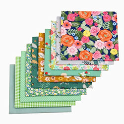 100% Cotton Quilting Fabric Bundles 10 pcs Fat Quarters, Squares Sheets for Patchwork, Sewing, Quilting, Crafting 19.6’’x15.7’’ (50cmx40cm), Green Floral