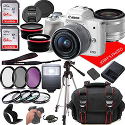 Canon EOS M50 (White) Mirrorless Camera Kit w/EF-M15-45mm and 4K Video + Case + 128GB Memory (25pc Bundle)
