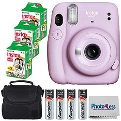 Fujifilm Instax Mini 11 Instant Camera - Lilac Purple (16654803) + 3x Packs Fujifilm Instax Mini Twin Pack Instant Film + Batteries + Case - Instant Camera Bundle