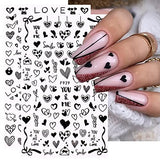 8 Sheets 3D Heart Nail Art Stickers Black White Heart Nail Decals Self-Adhesive Abstract Heart Love Nail Stickers for Acrylic Nails Hearts Nail Stickers for Women Girls Valentines Nail Decorations