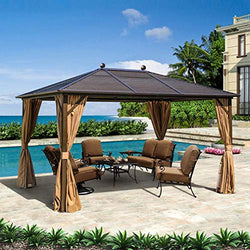 YOLENY 10'×13' Outdoor Hardtop Gazebo Canopy Curtains Aluminum Furniture with Mesh Net Curtains