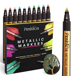 Penkacia Metallic Marker Pens Set of 10 - Water Based Safe Scrapbook Markers for Black Paper, Rock,Ceramic, Card Making