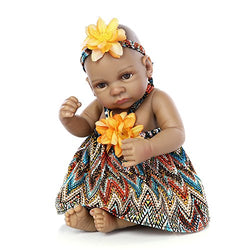 Pinky 10" Pinky 26cm Full Body Silicone Soft Vinyl Real Looking Reborn Baby Dolls Lifelike Native American Indian Style Black Skin Girl Newborn Doll Gift