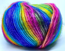 Picasso Rainbow II - Blue, Purple, Green, Yellow, Orange, Fuchsia Fuzzy with Subtle Sheen Yarn, Polyester, Acrylic Blend 50 Gram 125 Yards