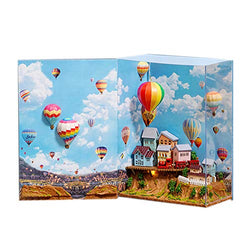 WYD DIY Book Stand Series Mini Book House Book Shape Box Three-Dimensional Assembled Miniature Dollhouse Puzzle Toy with Dust Cover for Children's Birthday Learning Gift (hot air Balloon)