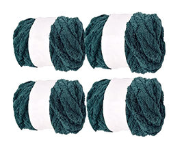 4 Pack Dark Green Soft Bulky Blanket Jumbo 7 Gauge Thick Fluffy Yarn for Finger Arm Knitting Without Needles, 32oz Big Chenille Yarn for Cozy Home Goods Projects