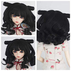 9-10 Inch BJD SD Doll Wig 1/3 bjd Doll Wig Heat Resistant Fiber Short Black Double Horn Doll Hair SD BJD Doll Wig
