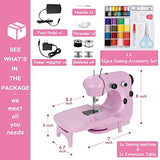 DenniesCare Mini Sewing Machine Handheld Sewing Machine for Beginners Sowing Machine with Extension Table Light Sewing Kit Sewing Products Cherry Blossom Pink