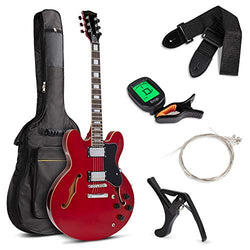 Best Choice Products All-Inclusive Semi-Hollow Body Electric Guitar Set w/Dual Humbucker Pickups, Pickup Selector - Red