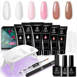 Beetles Poly Extension Gel Nail Kit, Clear Nail Builder Gel Pink Nude Poly Nail Enhancement Trial All-in-One French Kit with Mini Nail Lamp for Nail Art Starter Kit Best Valentines Day Gifts
