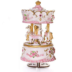 Mrwinder Carousel Music Box Gift, 3-Horse with LED Light Classic Decor | Castle in The Sky | Best Christmas Valentine's Day Birthday Gifts for Wife, Girls, Friends, Kids, Babies Women Musical Box