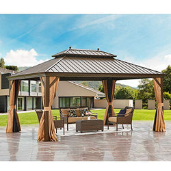 MELLCOM Hardtop Gazebo 12' X 16' Galvanized Steel Outdoor Gazebo Canopy Double Vented Roof Pergolas Aluminum Frame with Netting and Curtains for Garden,Patio,Lawns,Parties
