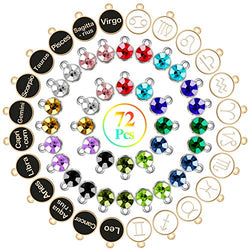 72 Pieces Constellations with Birthday Stone Zodiac Charms, Include 24 Zodiac Charm Round Enamel Metal Charms 48 Pieces 12 Colors Crystal Birthstone Charms for Necklace Bracelet Jewelry Making