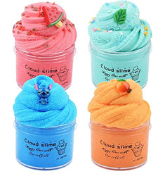 4 Pack Cloud Slime Kit ,Bule,Red,Orange Colorful Scented DIY Mini Slime Supplies for Kids, Best Birthday Gift Stress Relief Toy for Kids Education, Party Favor