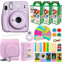 Fujifilm Instax Mini 11 Camera with Fujifilm Instant Film (60 Sheets) + Deals Number ONE Accessories Bundle Includes Case, Filters, Album, Lens, and More (Lilac Purple)