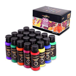 Acrylic Paint Acrylic Paint Set for Canvas, Wood, Fabric, Leather, Cardboard, Paper and Crafts, 20 Vibrant Acrylic Colors 2OZ