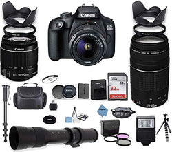 Canon EOS 4000D DSLR Camera with 18-55mm is II Lens Bundle + Canon EF 75-300mm f/4-5.6 III Lens and 420-800mm Telephoto Zoom Lens + 32GB Memory + Filters + Monopod + Inspire Digital Cloth