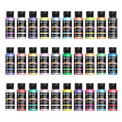 Metallic Acrylic Paint Set 30 Colors Metallic Paints Non Toxic for Artists Beginners Painting on Canvas Rocks Crafts Wood Fabric, Rich Pigment & No Fading, 2 Oz/Bottle