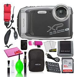 Fujifilm FinePix XP140 Waterproof Digital Camera (Dark Silver) Accessory Bundle with 32GB SD Card + Small Camera Case + Floating Wrist Strap + Deluxe Cleaning Kit + More