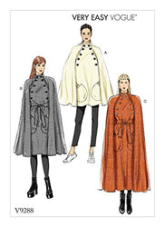 Vogue V9288 Easy to Sew Women's Collared Cape with Belt Sewing Pattern, Sizes XS-M