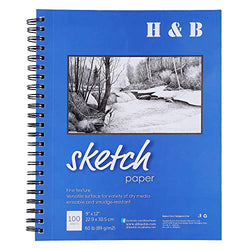 H & B Sketch Pad 9"X12", 100-Sheets, Wire Bound, Blank Page, Artist Sketch Pad, Durable Acid Free Drawing and Sketching Paper Book(1 Piece)
