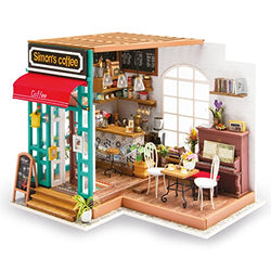 Hands Craft DIY Miniature Dollhouse Kit | 3D Model Craft Kit | Pre Cut Pieces | LED Lights | 1:24 Scale | Adult Teen | Simon's Coffee, 203 pcs.