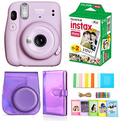 Fujifilm Instax Mini 11 Instant Camera - Lilac Purple (16654803) | Holographic Purple Case | Holographic Purple Album | Instant Film Pack | Photo Frames