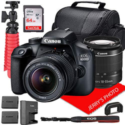 Canon EOS 4000D DSLR Camera w/Canon EF-S 18-55mm F/3.5-5.6 III Zoom Lens + Case + 64GB SD Card + Spare Battery (14pc Bundle)