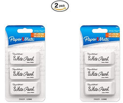 Paper Mate White Pearl Premium Erasers, White, 3 Pack (70624) (2 x 3 pack)