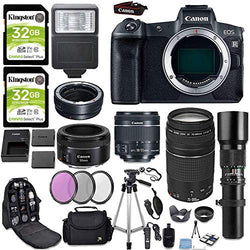 Canon EOS R Full Frame Mirrorless Digital Camera Body with Mount Adapter + (3) Canon Lenses + 500mm Telephoto + Slave Flash + 50 inch Tripod + Deluxe Accessory Bundle
