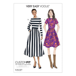 Vogue Patterns Misses' Jewel-Neck, Gathered-Skirt Dresses, 14-16-18-20-22, Red